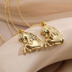Ожерелья с подвесками Mafisar Модное позолоченное ожерелье с головой лошади из циркона для женщин Высокое качество Нежная цепочка на ключицы Ювелирные изделия оптом