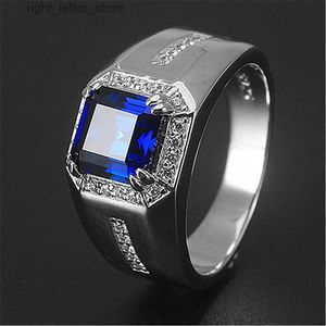 Pierścień Solitaire Klasyczny kwadratowy niebieski kryształowe szafir szlachetne pierścionki diamenty dla mężczyzn biały złoty srebrny kolor biżuterii