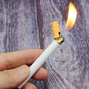 Latest Cigarette shaped Lighter Grinding wheel characteristic Flame Inflatable No Gas Metal Cigar Butane Lighters Smoking Tool