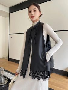 Women's Leather Stand Collar Sleeveless Genuine Jacket For Women 2023 Trend Double-sided Wear Lace Lining Real Sheepskin Coat