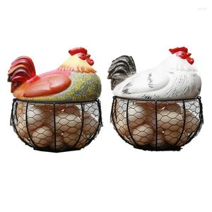 Piatti Portauova in ceramica Cestino in filo di pollo Collezione di frutta Ornamenti per galline Decorazione Stoccaggio da cucina 19 cm x 22 cm