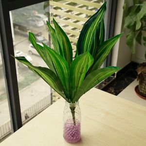 Decorative Flowers 12 Artificial Leaves Plastic Evergreen Home House Garden Decor(Yellow Pattern Evergreen)