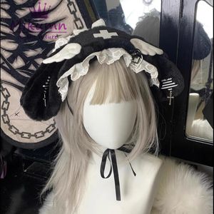 Pannband Mikumn Harajuku Kawaii Angel Wing Lace Rabbit Ear Hairband Gothic Lolita Plush Party Headwear Cosplay Hair Accessories 231207