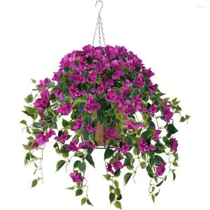 Dekorative Blumen 1PCs künstlich mit Bougainvillea Seidenkorb Korb gefälschte Pflanzen Blumensträuße für Terrasse Balkon Gartendekoration