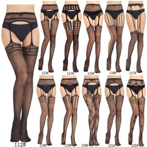 Meia-calça feminina sexy de renda erótica malha aberta C oca meia-calça de cintura alta arrastão meias de rede