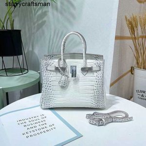 Himalaya Crocodile torebka TOTE TORBS NOWOŚĆ KROKODIL Wzór Cowhide Biała Women Torba Przenośna torba na pojedyncze ramię Himalayan White Diamond HB8A