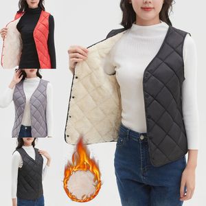 Kvinnor Vests Autumn Winter Ultra Thin Cotton Vest Sleeveless V Neck Warm vadderad fleece quiltad diamantmönsterrock M 4XL 231208