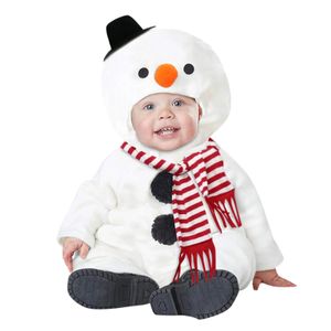 Rompers spädbarn baby pojkar flickor jul set cosplay kostym snögubbe fleece hoodie romper jumpsuit scarf set 231207