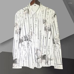 Camicie casual da uomo Animal Horse Stampa a colori a contrasto Camicia da uomo a maniche lunghe Abito formale Camisa Hombre Festa sociale per