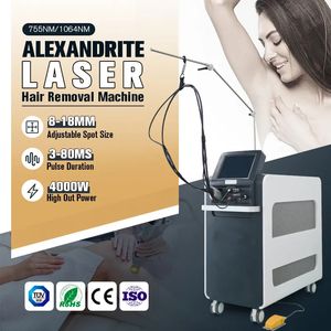 Wysoka moc 4000W bezbolesna maszyna do usuwania włosów Alex Laser 755 Nm 1064 Nm Długość impulsowa Salon Używanie