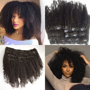 Klip in/on on Hair Extensions Mongolskie dziewicze Afroamerykanin Afro Kinky Curly w ludzkich naturalnych czarnych klipsach Ins G-Easy Drop dostawa PR OTBJX