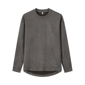 High end suede inspired Japanese shirt with round neckline top and long sleeved hoodie