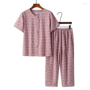 Kadın pijama yaz örgü pamuklu çiçek pijamaları set kadın pijamalar zarif gece kıyafetleri pijama mujer artı ev kıyafetleri xl-6xl