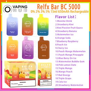 Original Relfx Bar BC 5000 Puff E-Zigaretten Mesh Coil 15 ml vorgefüllter Pod 650 mAh Akku 20 Geschmacksrichtungen 0 % 2 % 3 % 5 % Level Puffs 5k Einweg-Vape-Stift