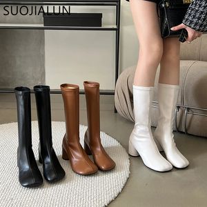 Boots SUOJIALUN Winter Brand Women Short Boots Fashion Round Toe Slip On Ladies Elegant Mid-Calf Boots Shoes Round High Pumps 231207