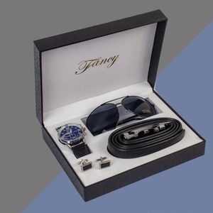 Altri orologi Set regalo da uomo d'affari Orologio al quarzo da uomo Occhiali da sole Cintura Gemelli per il marito Festa del papà Scatola di compleanno 231208