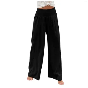 Pantalon femme Jambe Large Mode Décontracté Lin Streetwear Polyvalent Quotidien Droit Ample Pantalones