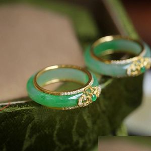 Anéis de casamento em cristais de calcedônia verde natural para mulheres luxo estilo chinês jóias requintado presente destacável entrega entrega rin dht9u