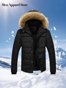 Męskie kurtki z kapturem bawełniane kurtka mężczyźni 2023 Zimowa męska futra zamek błyskawiczny w dół, gęste ciepłe kieszonkowe płaszcz kieszonkowy 231207