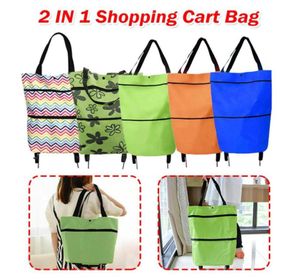 Storage Bags 2 In 1 Resuable Foldable Shopping Cart Large Bag With Wheel Trolley Grocery Luggage Organizer Holder Carry Case4954439