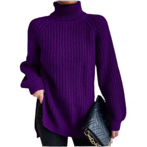 Kashmirtröja kvinnor Autumn/Winter New Knitwear Mid Length Raglan Sleeve High Flip Collar Split tröja klänning 792