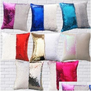 Almofada / Almofada Decorativa Lantejoulas Sereia Lance DIY Glitter Mágico Mudança de Duas Cores Almofada Branca Er Sofá Casa Decorativa P Homefavor Dhogv