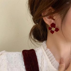 Ohrstecker MENGJIQIAO Verkauf Koreanischer Winter Samt Rote Blume Für Frauen Mädchen Elegant Niedlich Süß Pendientes Schmuck