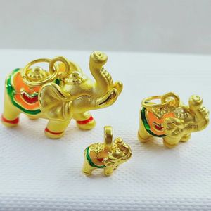 Charms 1st Pure 999 24k Yellow Gold Pendant 3D Emalj Auspicious Elephant Pendant 231207