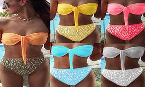 Bandaeu Top Bikinis Front Tie Swimsuit High Waist Shinestone Decoration Bottom Swimwear Bathinsuit Beach Wear238m8043955