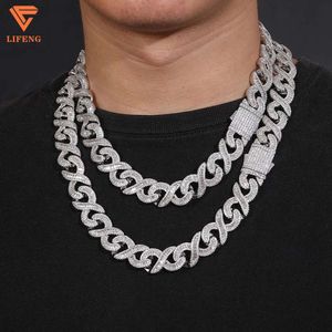 925 Srebrny hiphopowy mężczyzna Bling Out Out 14 mm kubańskie naszyjnik VVS Moissanite Bagieette Diamond Infinite Cuban Link Naszyjnik