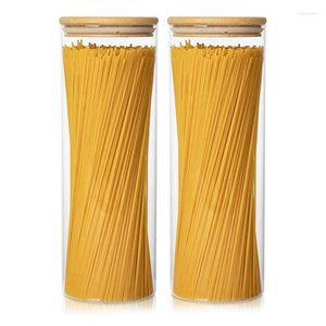 Storage Bottles Glass Containers Set Of 2 71Oz Tall Spaghetti Jars With Bamboo Lids - Kitchen Food Canisters For Pasta