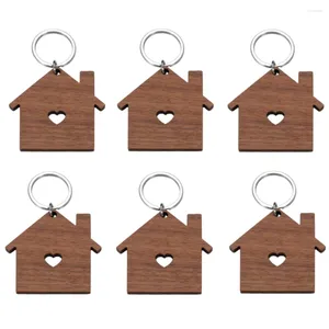 Nyckelringar 10st tomt trähus Keychain Wood Keyring Handwork Diy Charm för Man Women Family Jewelry Accessories Hängen