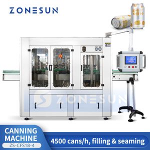 Zonesun linha automática de enlatamento de cerveja, máquina de enchimento e selagem de latas, enchimento isobático ZS-CFS18-4