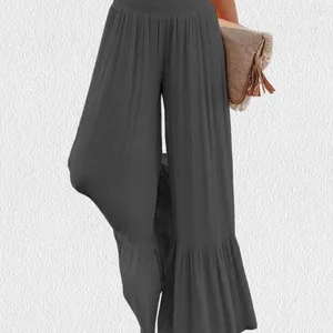 Calças femininas Mulheres largas cintura elástica flared plus size calças de yoga com cintura alta drapeado plissado para a primavera
