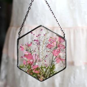 Flores decorativas quadro acrílico pressionado pendurado imagem artificial plantas secas pingente de parede com corrente crianças arte po exibição ornamento