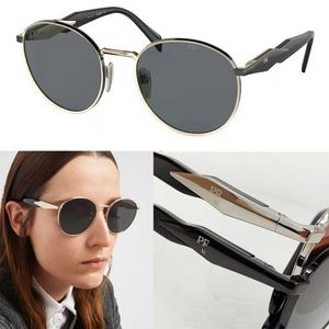 24SS Brand Designer Womens Metal Solglasögon PR56ZS Fashion Round Aviator Solglasögon Gold Classic Round Gold Frame Black Lens Retro Ladies Glasses With Original Box