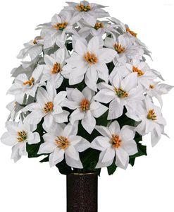 Flores decorativas Simpatia Sedas Cemitério Artificial - Decorações de sepultura realistas ao ar livre Poinsétias de Natal Branco 28 