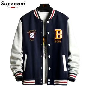 Herenjassen Supzoom Collectie Letter Rib Mouw Katoen Mode Single Breasted Casual Bomber Baseball Jack Los Vest Jas 231208