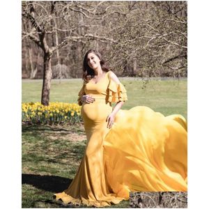 Maternity Dresses Elegant Shoderless Pography Props Long Dress For Women Fancy Pregnancy Maxi Gown Po Shoot Drop Delivery Baby Kids Su Dhgrn