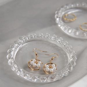 Pudełka do przechowywania koreańskie dekoracyjne taca szklana taca biżuterii perłowa krawędź kreatywna szklana platforma Naszyjne kolczyki Wyświetlacza