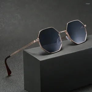 Óculos de sol 2024 polígono homens vintage octógono metal para mulheres óculos de sol senhoras gafas de sol