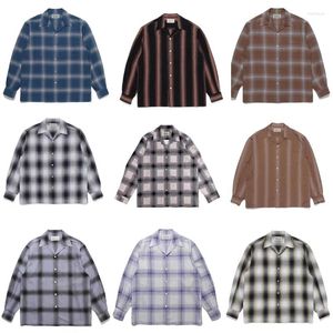 Мужские повседневные рубашки в полоску в клетку, разные версии WACKO MARIA, мужские и женские высококачественные карманные рубашки с длинными рукавами, Гавайская пляжная одежда