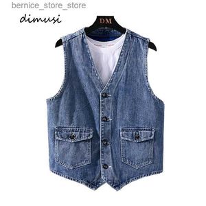 Men's Vests DIMUSI Autumn Men's Vest Vintage Denim Jeans Vest Male Black Sleeveless Jackets Men retro Tooling Jeans Waistcoats Clothing Q231208