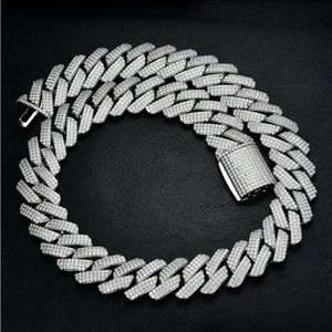 Fine Jewelry 3rows 15mm Width 925 Solid Silver Moissanite Cuban Link Chain Mans Miss Ms.hip Hop Necklace Puluows