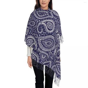 Herrtankstoppar bandana ganska bohemisk konst paisley tassel halsduk kvinnor mjuk blå sjal wrap kvinnliga vinter fall halsdukar