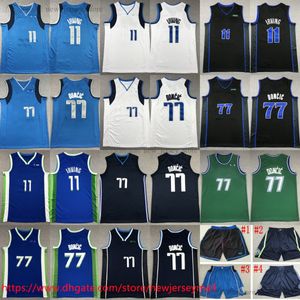 2023-24 New City Basquete 77 LukaDoncic Jersey Home Away Costurado 11 KyrieIrving Jerseys Respirável Esportes Preto Branco Azul Camisas Shorts Calças