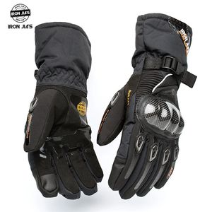 Guantes de cinco dedos IRON JIA'S Guantes de motocicleta de invierno para hombres Impermeable Fibra de carbono Protector Cálido Moto antideslizante Pantalla táctil Moto Guantes 231207