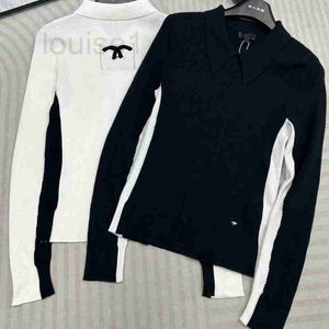 Women's Knits & Tees Designer Brand New Knitted Bottom Shirt with Classic Black and White Contrast Design Polo Collar Letter Pattern for Slimming Versatile Fit HKPE