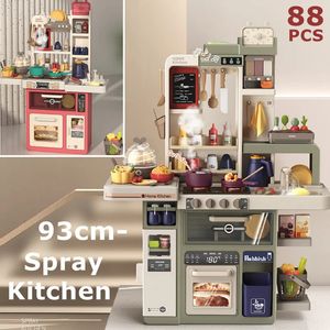 Kitchens Play Food 93cm Big Kitchen Toy Children's Play House Kitchenware Set Simulation Spray Baby Mini Food Cooking Christmas Gifts Girl Toys 231207