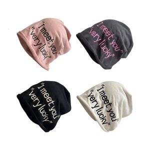 Beanie Skull Caps Knit Beanie with Embroidery Letter for Adult Windproof Foldable Winter Hat Keep Warm Cycling 231208